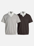 DAXUEN Layered illusion V-neck pullover top with collar
