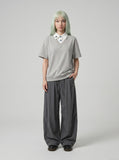 DAXUEN Layered illusion V-neck pullover top with collar — model photo