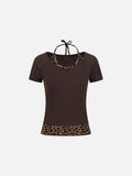 Layered leopard print knit top with V-neck