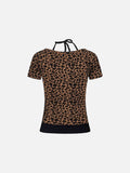 Layered leopard print knit top with V-neck