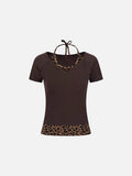 Layered leopard print knit top with V-neck