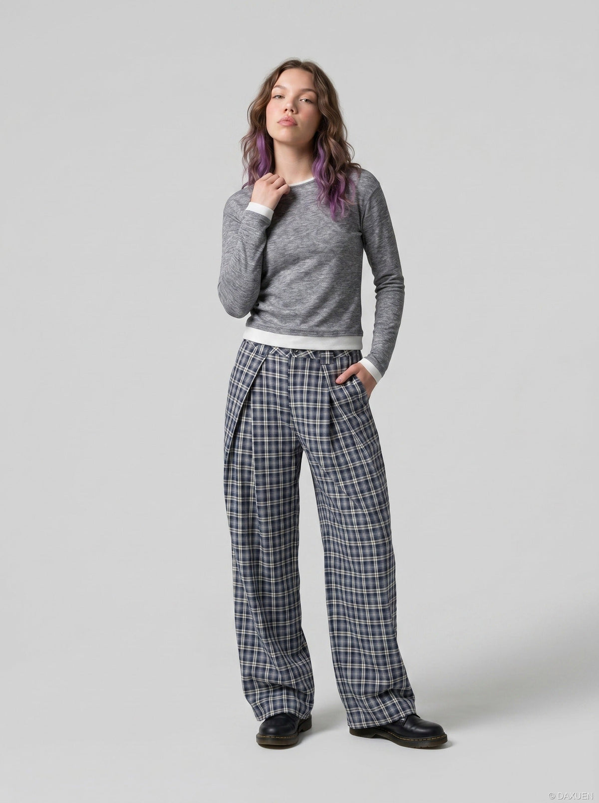 DAXUEN Layered look long sleeve crew neck top — model photo