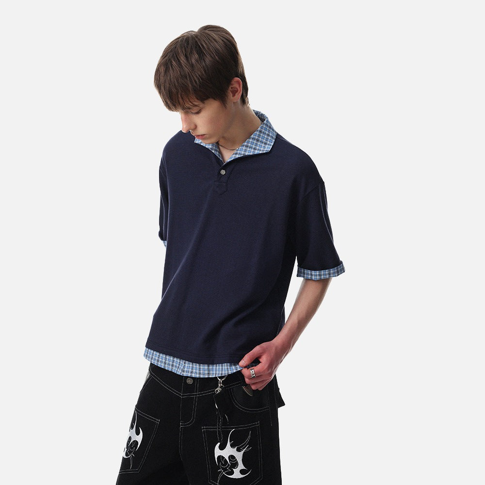 DAXUEN Layered look men's short-sleeved polo shirt
