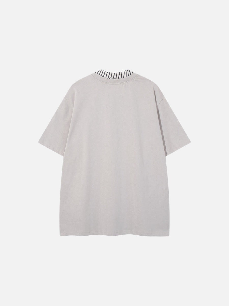 DAXUEN Oversized short-sleeved T-shirt with layered neckline design