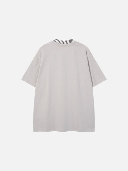 DAXUEN Oversized short-sleeved T-shirt with layered neckline design