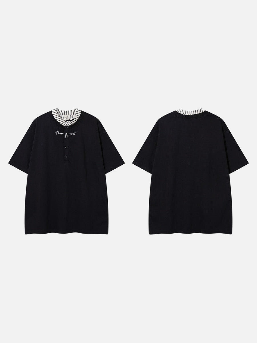 DAXUEN Oversized short-sleeved T-shirt with layered neckline design