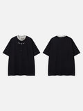DAXUEN Oversized short-sleeved T-shirt with layered neckline design