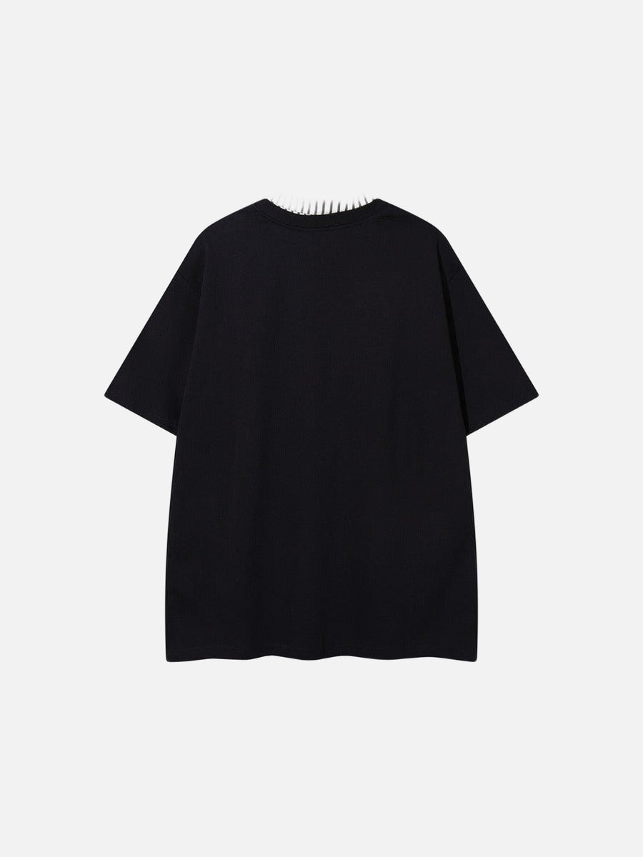 DAXUEN Oversized short-sleeved T-shirt with layered neckline design