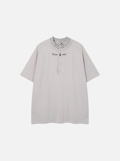DAXUEN Oversized short-sleeved T-shirt with layered neckline design