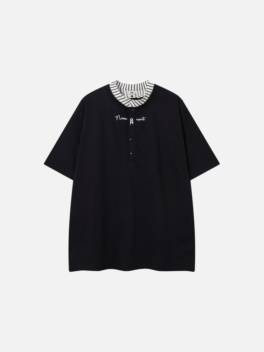 DAXUEN Oversized short-sleeved T-shirt with layered neckline design