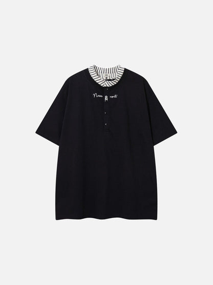 DAXUEN Oversized short-sleeved T-shirt with layered neckline design