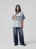 DAXUEN Layered look short-sleeved top with graphic print — model photo
