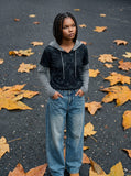 DAXUEN Layered look striped hoodie long sleeve top — model photo