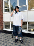 DAXUEN white oversized layered-look top with striped collar — model photo