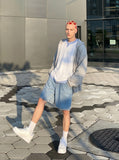 DAXUEN white oversized layered-look top with striped collar — model photo