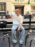 DAXUEN white oversized layered-look top with striped collar — model photo