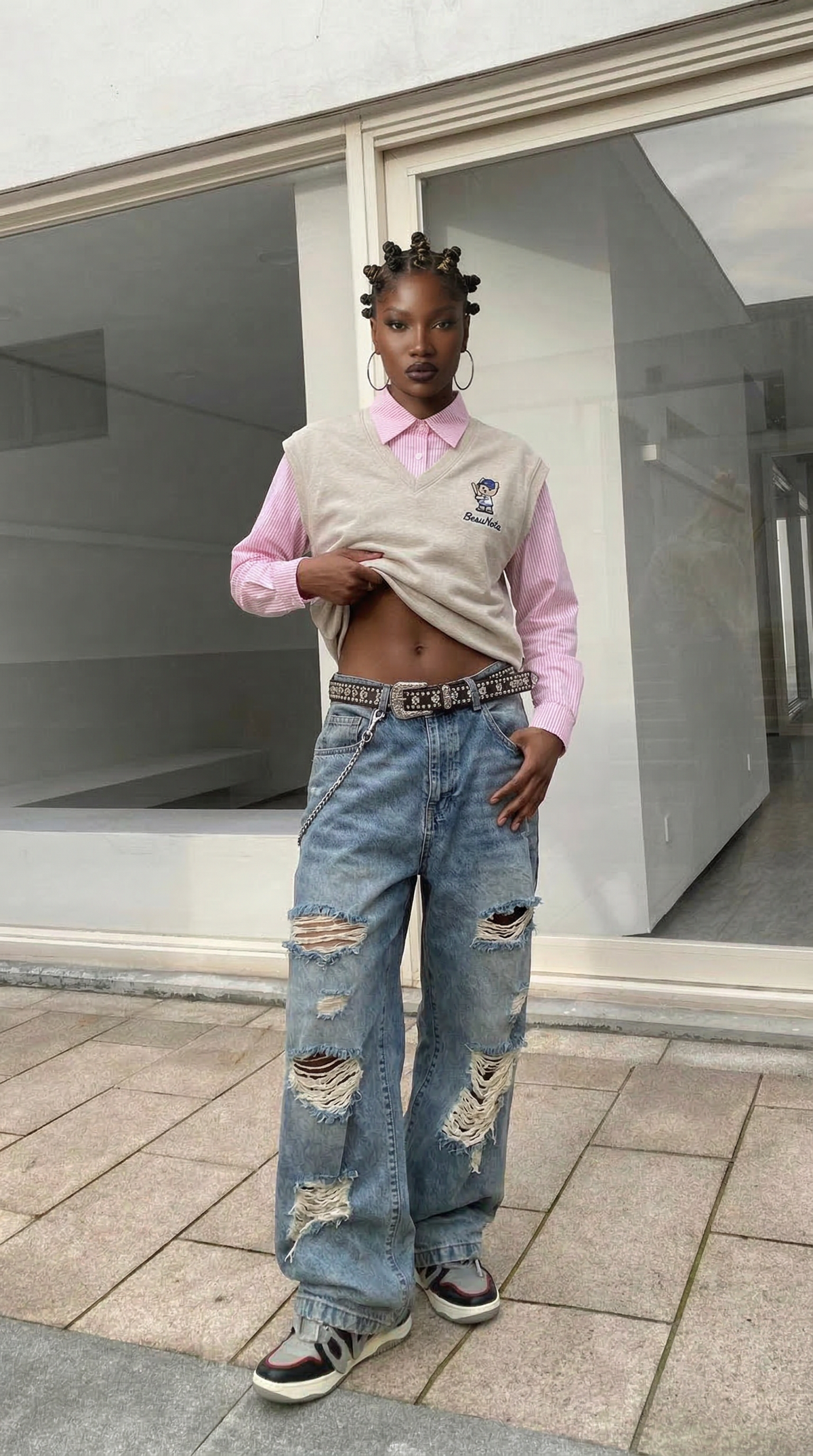 layered-mock-vest-graphic-tee — model photo