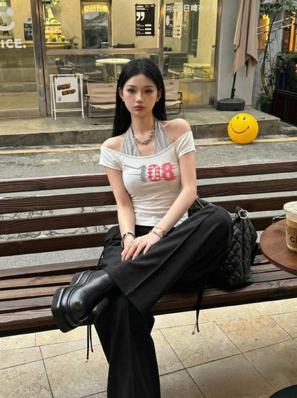 Layered Off-Shoulder Graphic Top