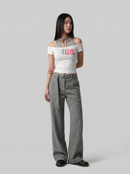 DAXUEN Layered women's off-shoulder graphic top — model photo