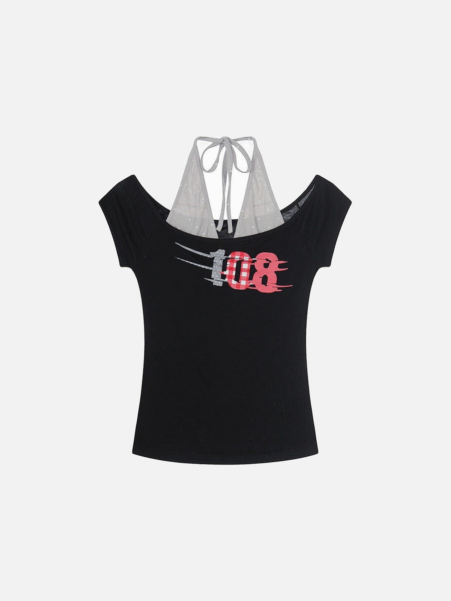 DAXUEN Layered women's off-shoulder graphic top