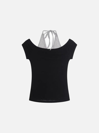 DAXUEN Layered women's off-shoulder graphic top