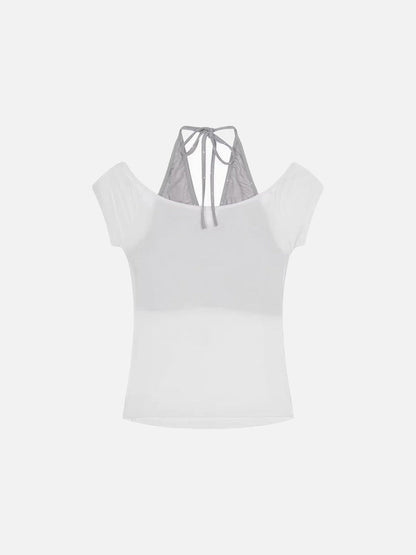 DAXUEN Layered women's off-shoulder graphic top
