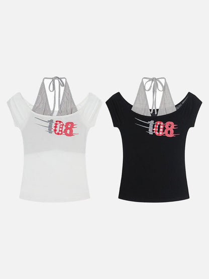 DAXUEN Layered women's off-shoulder graphic top