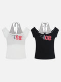 DAXUEN Layered women's off-shoulder graphic top