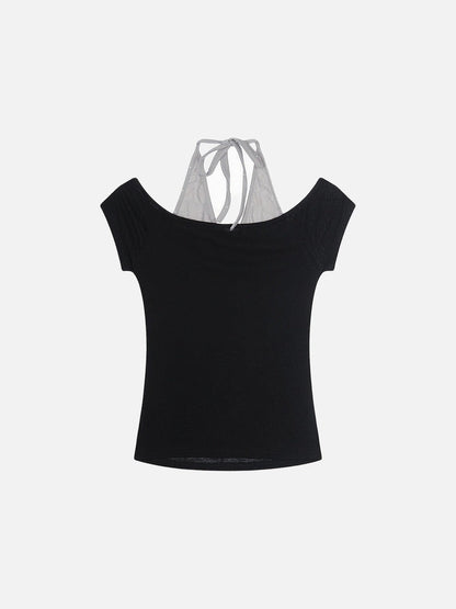 DAXUEN Layered women's off-shoulder graphic top