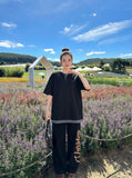 DAXUEN Layered oversized short-sleeve T-shirt with plaid detail — model photo