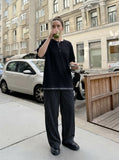 DAXUEN Layered oversized short-sleeve T-shirt with plaid detail — model photo