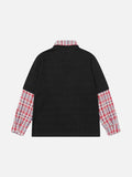 Faux-layered long sleeve plaid top