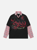 Faux-layered long sleeve plaid top