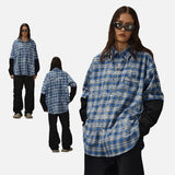 DAXUEN Layered plaid oversized long-sleeve shirt