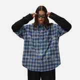 DAXUEN Layered plaid oversized long-sleeve shirt — model photo