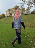 DAXUEN Layered plaid oversized long-sleeve shirt — model photo
