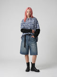 DAXUEN Layered plaid oversized long-sleeve shirt — model photo