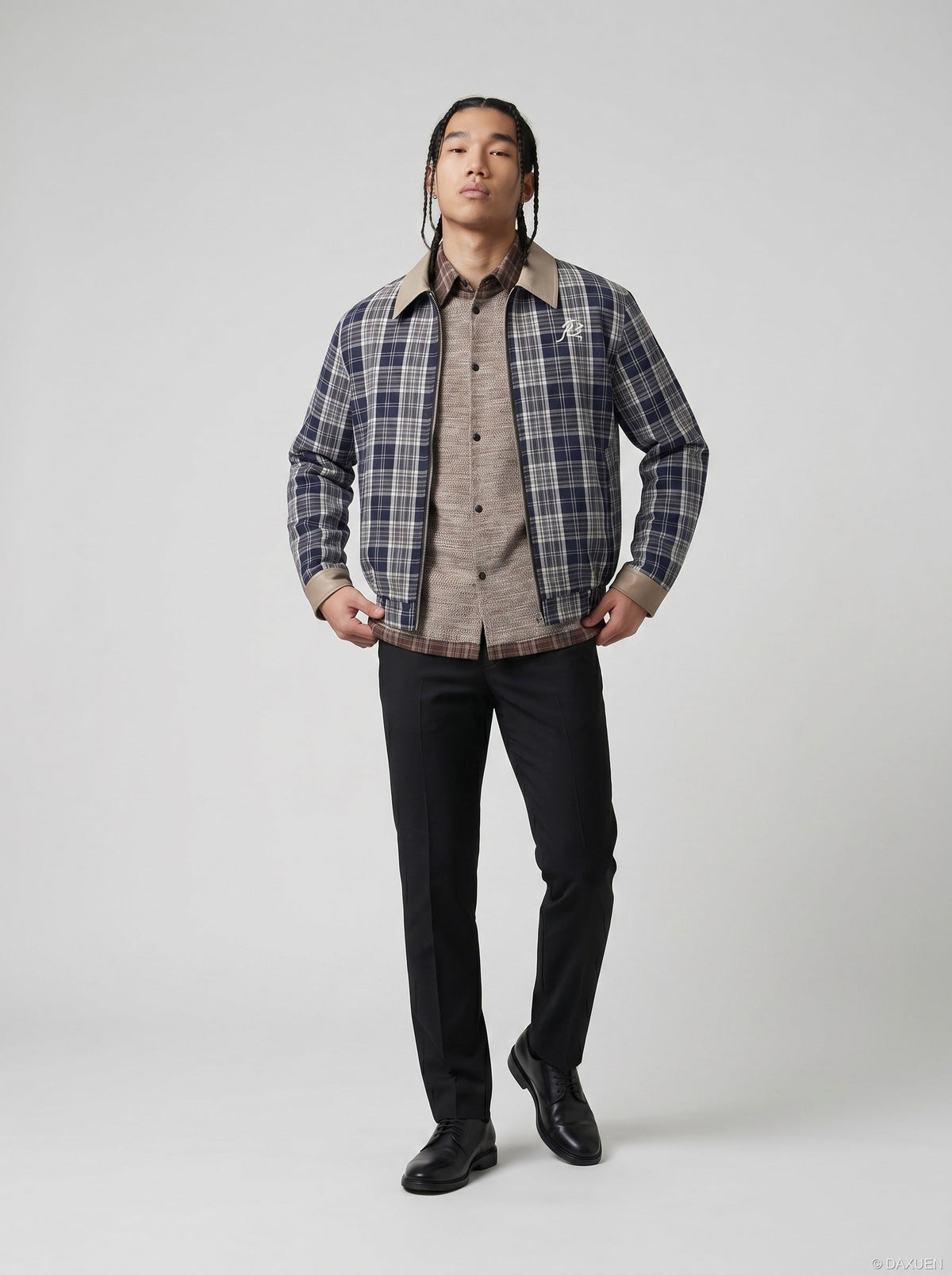 DAXUEN Layered Plaid Short-Sleeved Shirt | DAXUEN — model photo