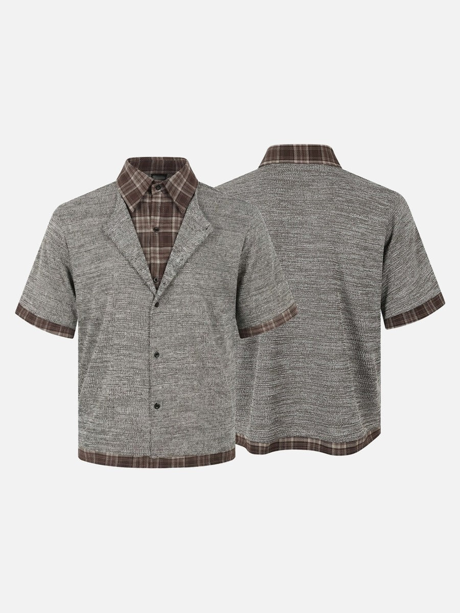 DAXUEN Layered plaid short-sleeved casual shirt