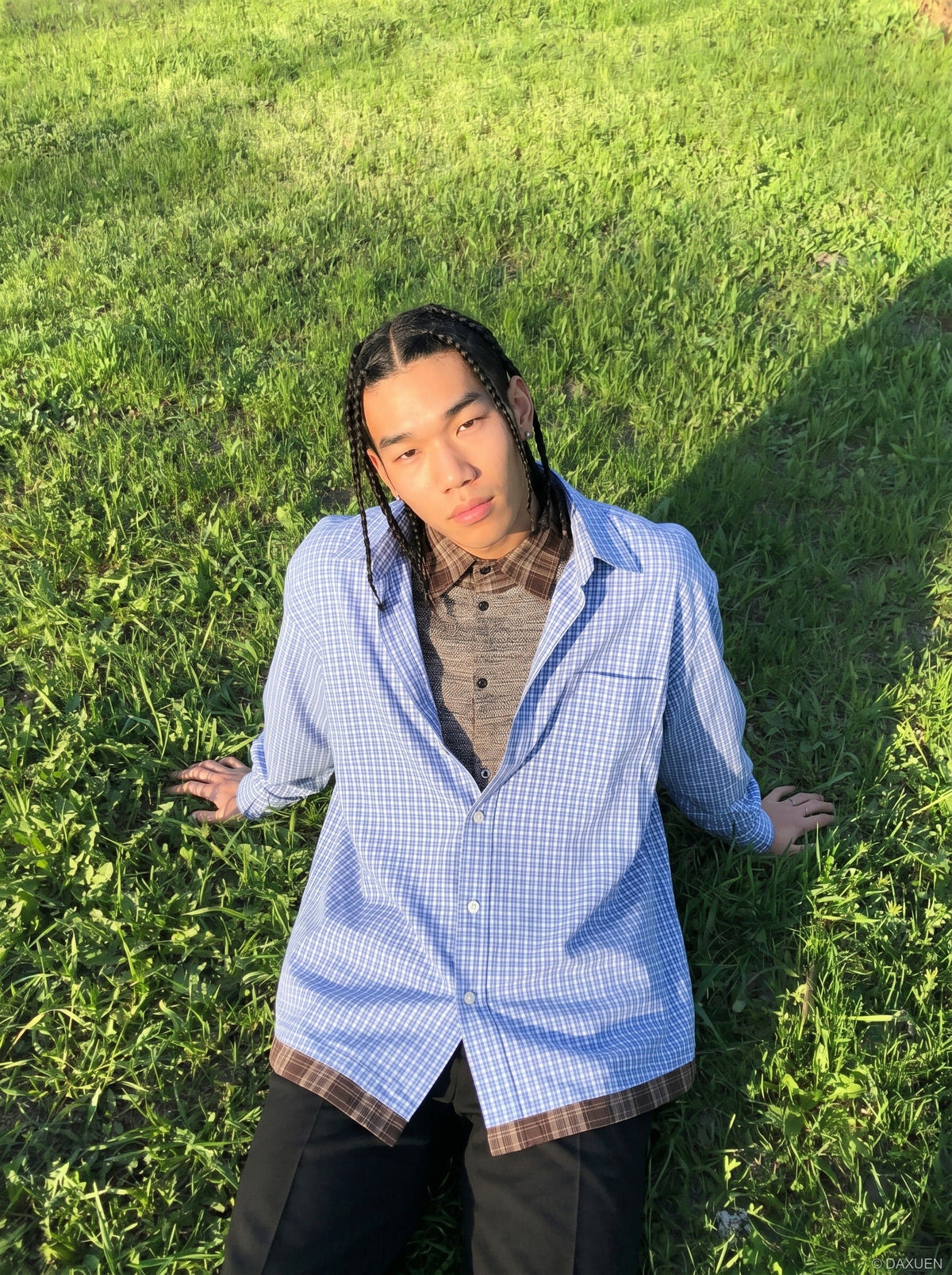 DAXUEN Layered Plaid Short-Sleeved Shirt | DAXUEN — model photo