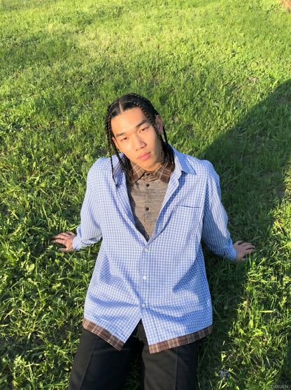 DAXUEN Layered Plaid Short-Sleeved Shirt | DAXUEN — model photo