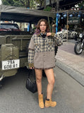 DAXUEN Layered Plaid Short-Sleeved Shirt | DAXUEN — model photo