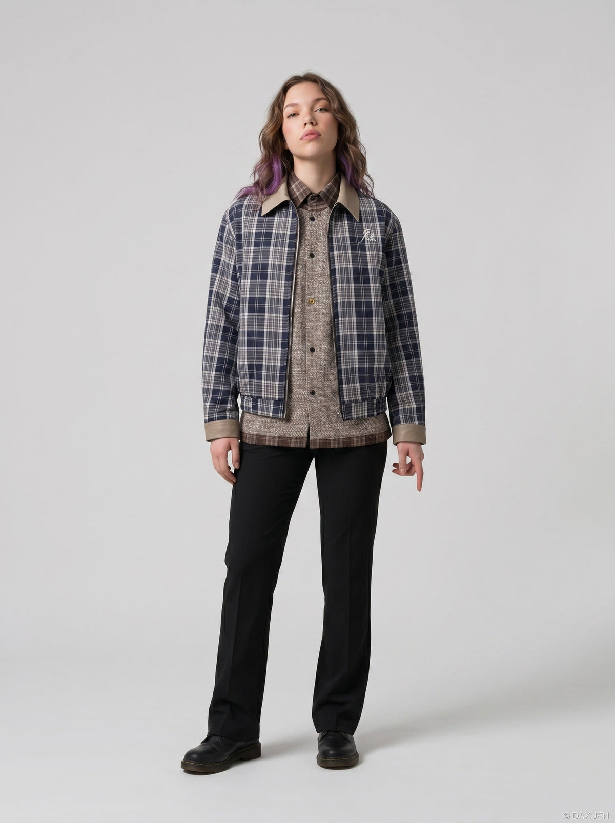 DAXUEN Layered Plaid Short-Sleeved Shirt | DAXUEN — model photo