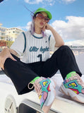DAXUEN Layered striped graphic short-sleeved t-shirt — model photo
