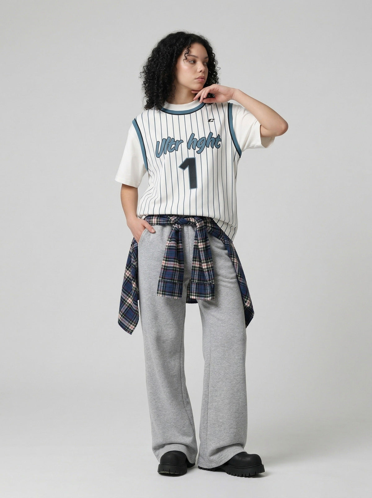 DAXUEN Layered striped graphic short-sleeved t-shirt — model photo