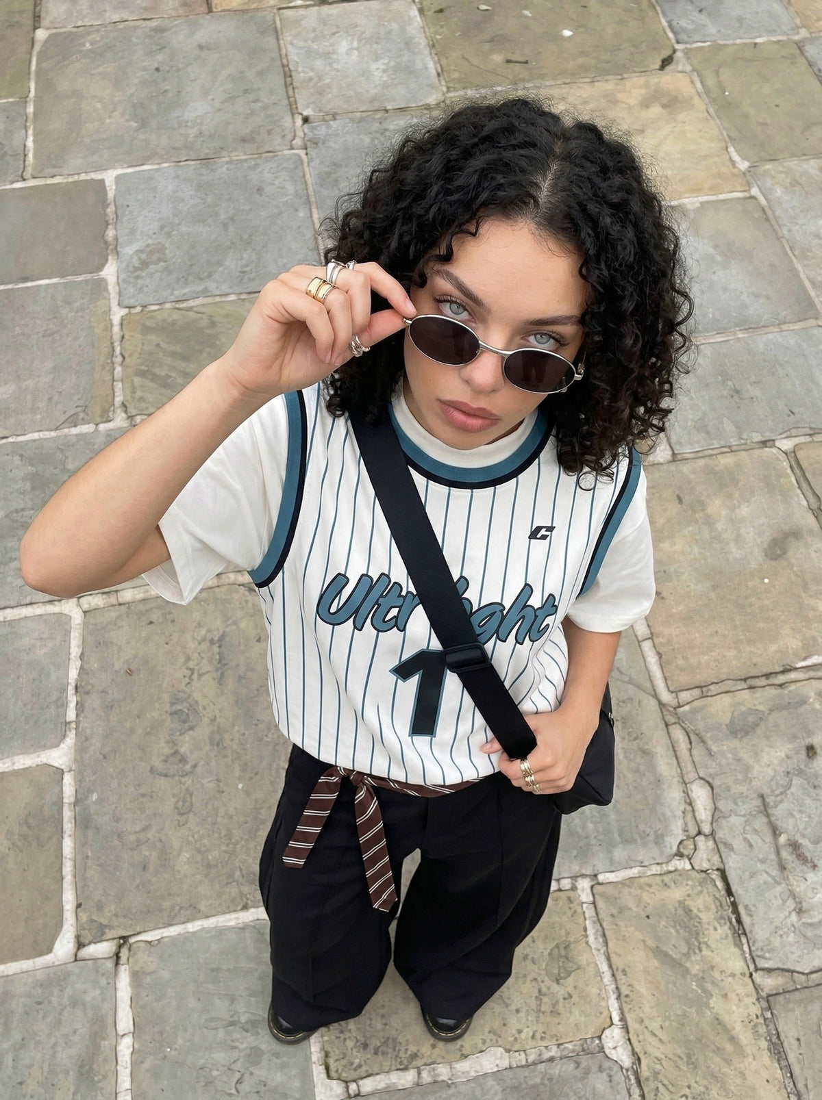 DAXUEN Layered striped graphic short-sleeved t-shirt — model photo