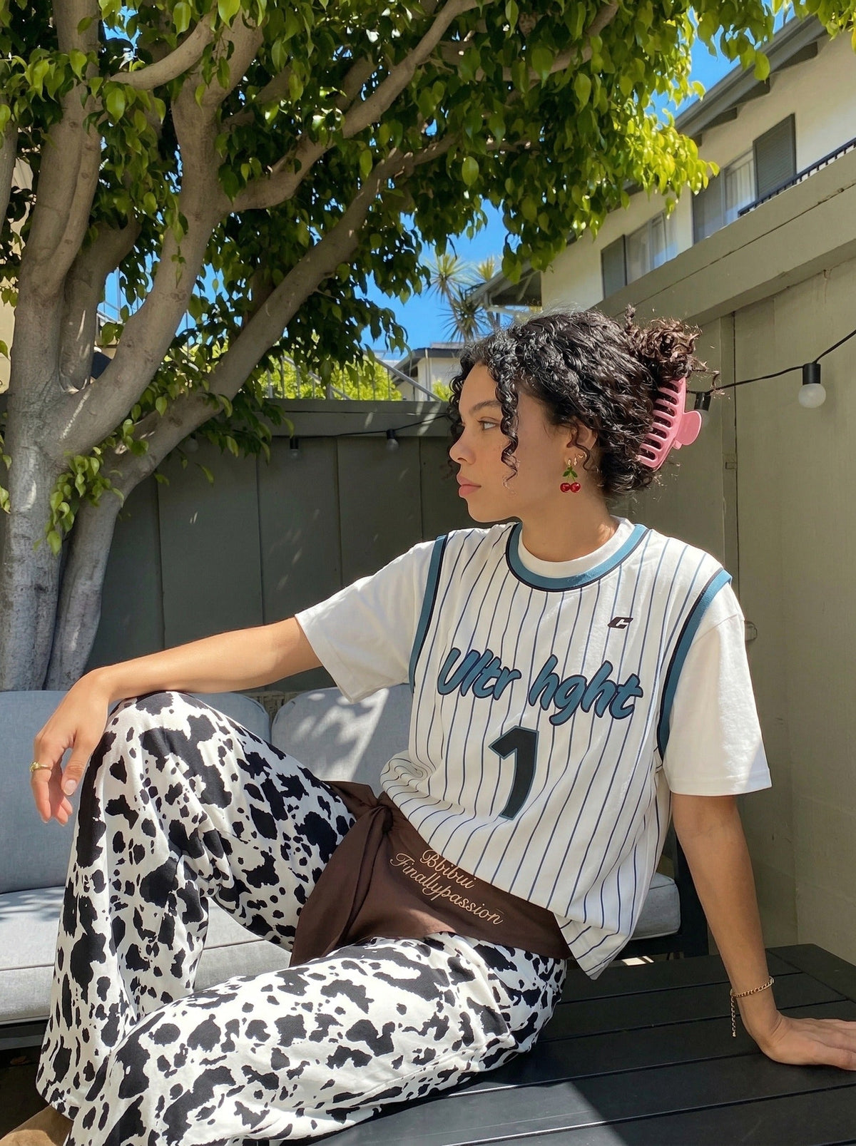 DAXUEN Layered striped graphic short-sleeved t-shirt — model photo
