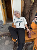 DAXUEN Layered striped graphic short-sleeved t-shirt — model photo