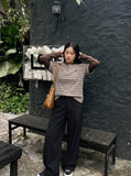 DAXUEN layered striped henley graphic tee — model photo