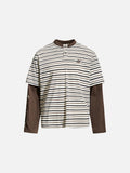 DAXUEN layered striped henley graphic tee